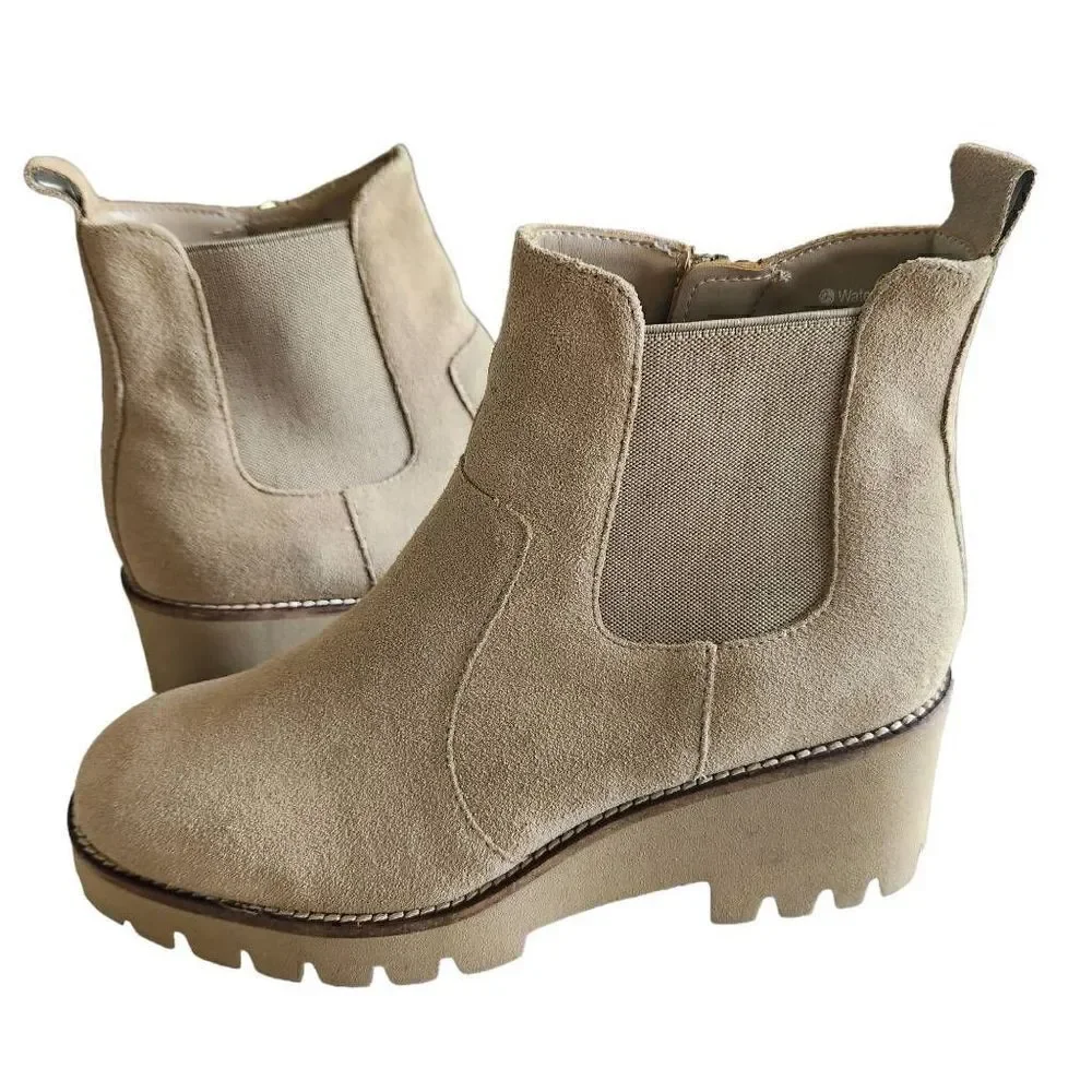Blondo Waterproof Womens Boots 7.5 Dyme Chelsea Ankle Suede Leather Sand Tan Col